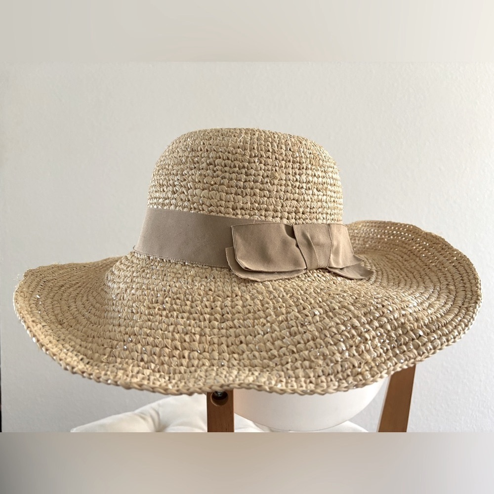 FLORABELLA Marcella Crochet Raffia Hat with Ribbon Trim